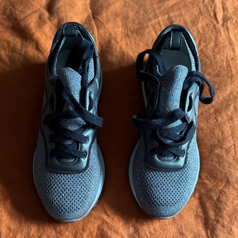 Brunello Cucinelli Silver Blue Mesh Athletic Sneakers